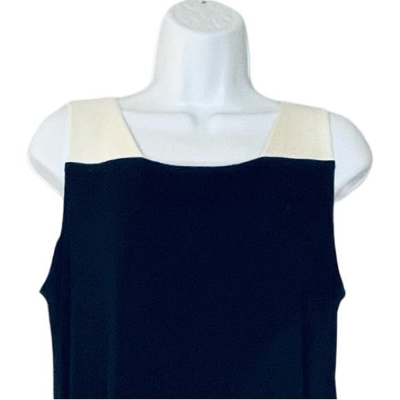 Eileen Fisher System Knee Length Black Dress with Cream Accent at Neck Size M - Picture 3 of 5